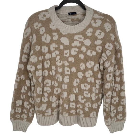 Splendid Tan Cream Floral Crew Neck Sweater Long Sleeve Crewneck Winter Casual S - Picture 1 of 7